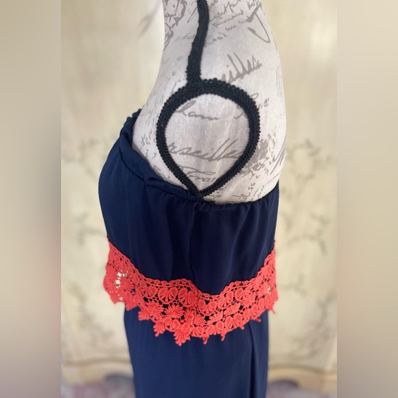 Fascination Boutique Strapless Maxi Dress w/ Orange Crochet Detail + Earrings - Picture 4 of 5